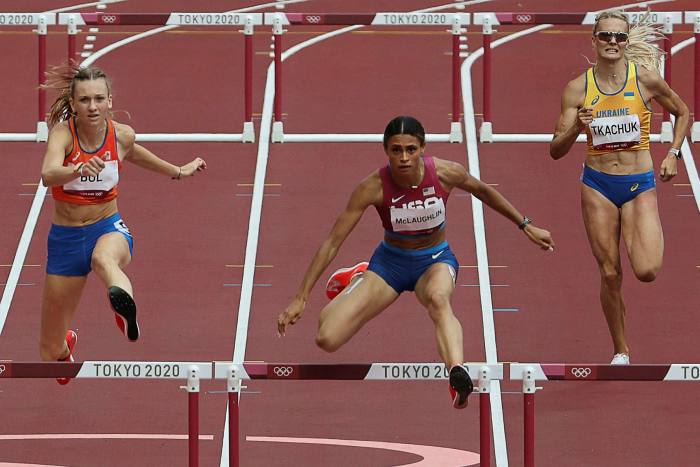 US athlete Sydney McLaughlin wins the women’s 400-metre hurdles final, setting a world record