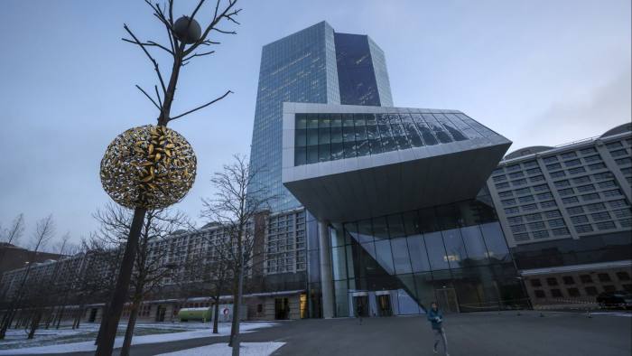 Icy conditions outside the ECB headquarters in Frankfurt, Germany