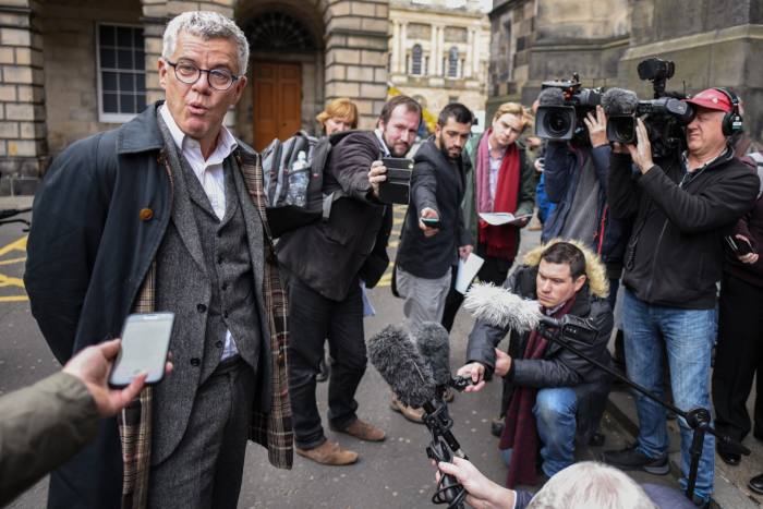 Jolyon Maugham KC outside the Court of Session in Edinburgh, Scotland, in 2019