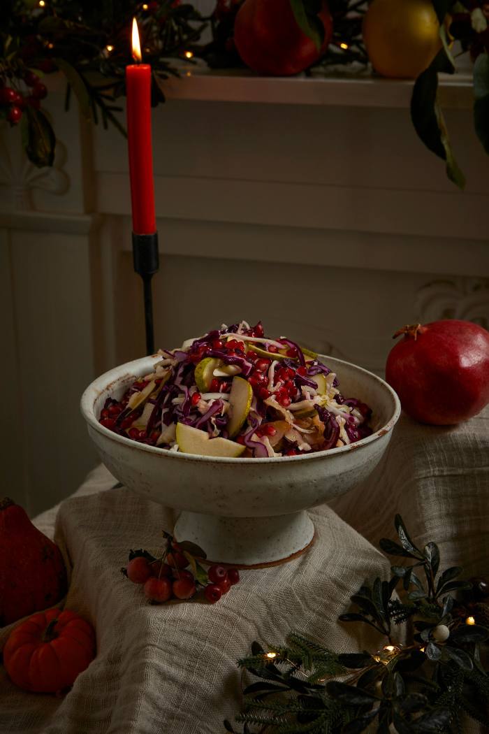 Colorful cabbage and pear salad