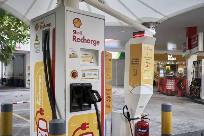 A Shell electric vehicle charging station
