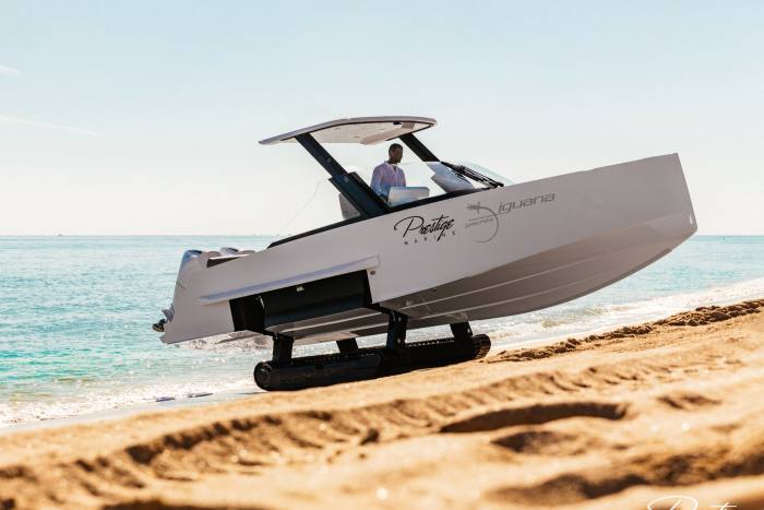 The top-spec Iguana Commuter has a sunshade that transforms into a sealed helm and a cabin with a daybed