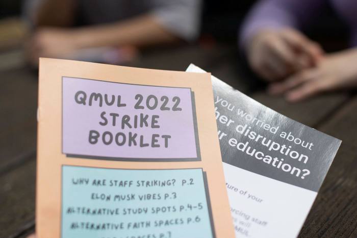A 2022 strike booklet at Queen Mary University London