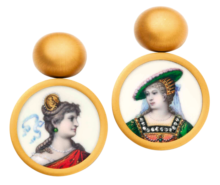 Hemmerle white-gold and painted enamel plate earrings, POA