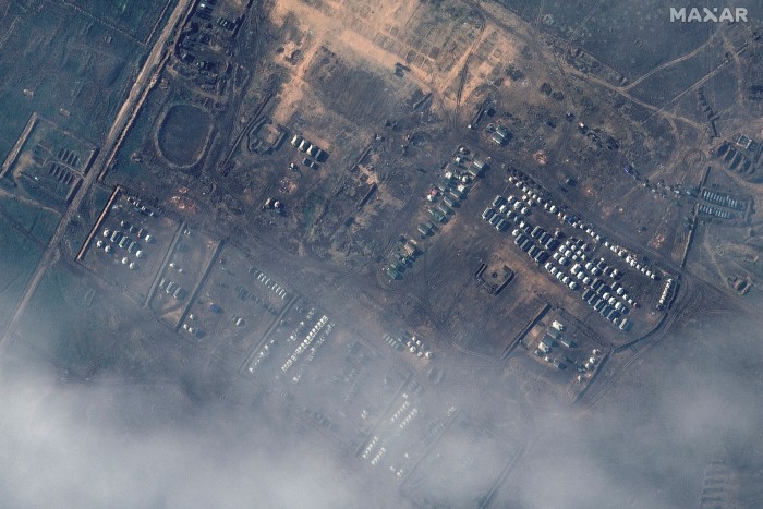 Satellite image of a Russian combat group deployed at the Opuk training ground in the Crimea