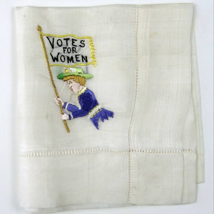 Handkerchief with suffragette design, 1900