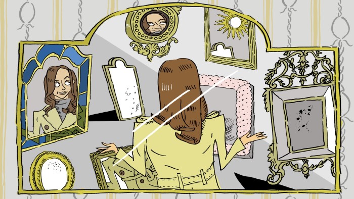 Illustration of a woman looking at mirrors