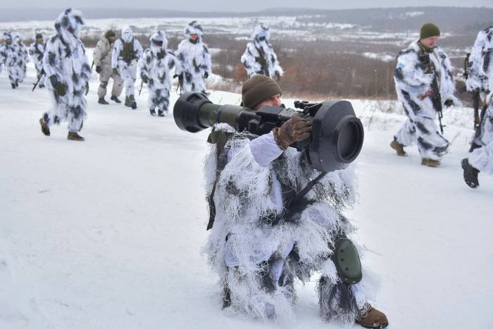 Ukrainian soldiers practice using anti-tank missiles in January before the outbreak of war at the Yavoriv military training ground close to Lviv in Western Ukraine