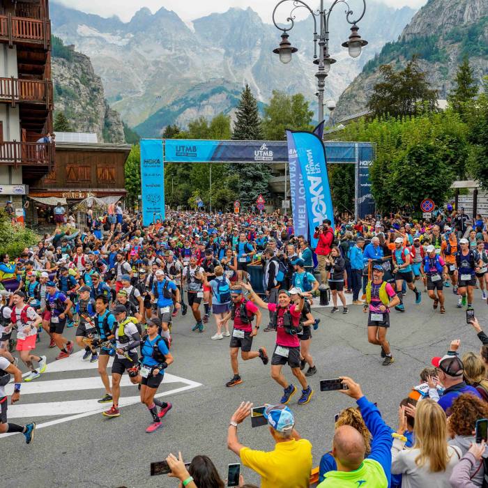 Competitors at the CCC start in Courmayeur, Italy