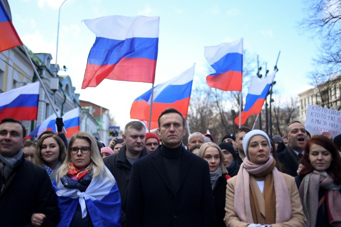 Growing opposition: Alexei Navalny and protesters in Moscow march in memory of a murdered Kremlin critic