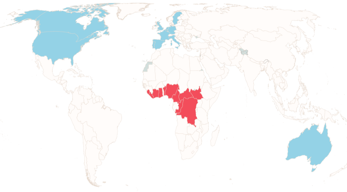 Graph showing the extent of monkeypox outbreaks