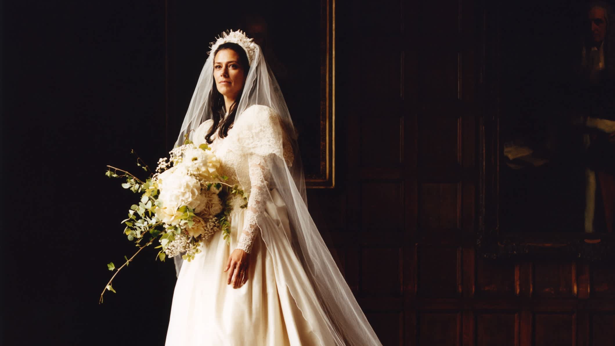 Producer Sylvia Farago wears an upcycled 1990s silk dress at her 2023 wedding