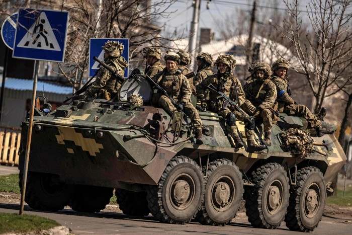 A Ukrainian armoured military vehicle in Severodonetsk, Donbas region, on Thursday