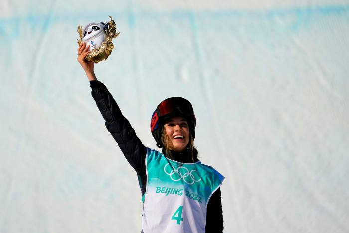 Eileen Gu posts after winning the women's freestyle skiing big air event