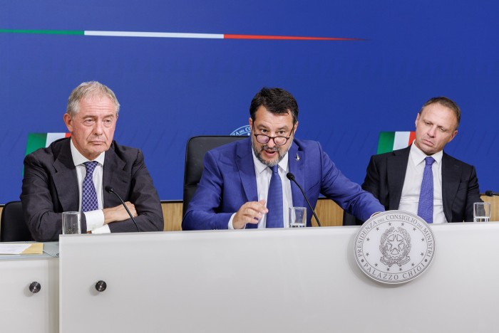 Matteo Salvini, Adolfo Urso and Francesco Lollobrigida