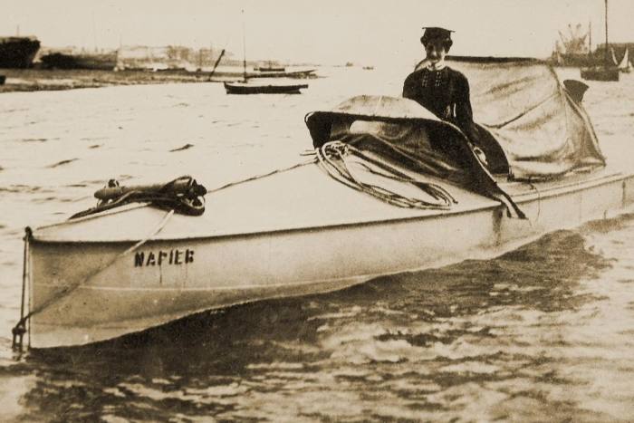 Dorothy Levitt, the world’s first water-speed record holder, in 1903