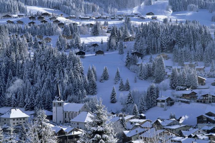 Les Gets is located in Haute-Savoie, France. It used to be a logging town, which is more realistic than a specially built resort