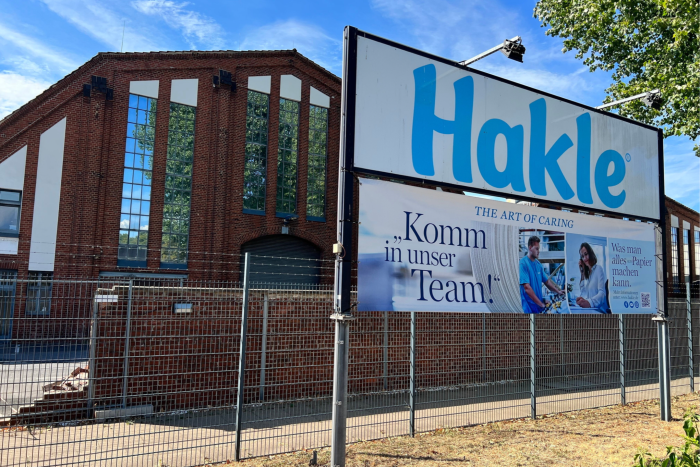 A sign at Hakle .'s headquarters