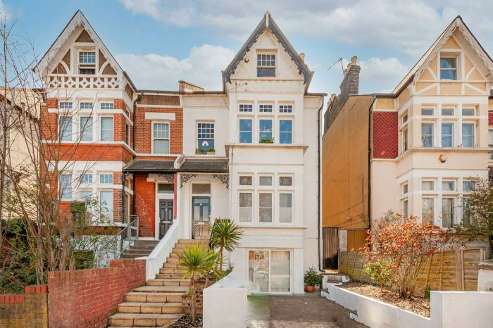 A three-bedroom, renovated flat on two floors of a converted Victorian house