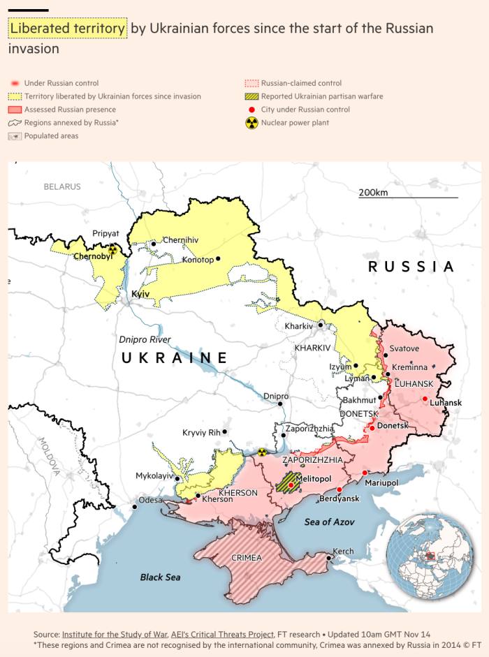 Map showing territory liberated by Ukrainian forces since the start of the Russian invasion