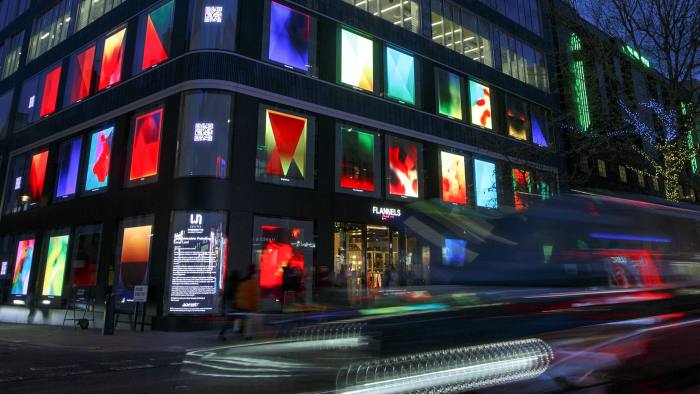 ‘MVP (Most Valuable Painting)’ by Jonas Lund in the windows of Flannels in Oxford Street, London
