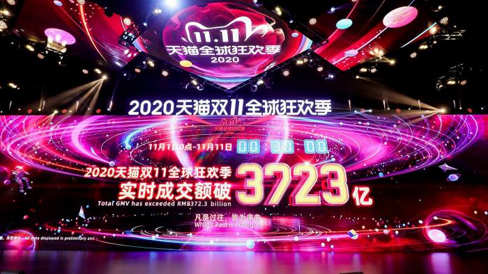 A screen showing sales information for Alibaba’s Singles’ Day shopping festival on Wednesday. Chinese ecommerce companies are being targeted by new antitrust regulations 