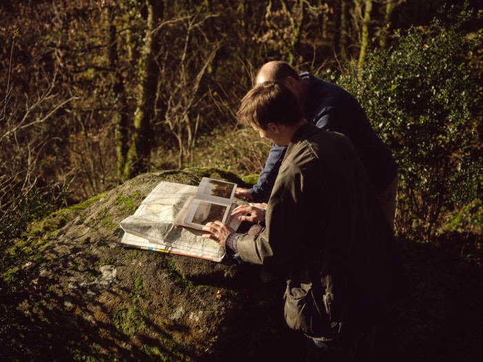 Shrubsole (left) and Parker consult old pictures and maps