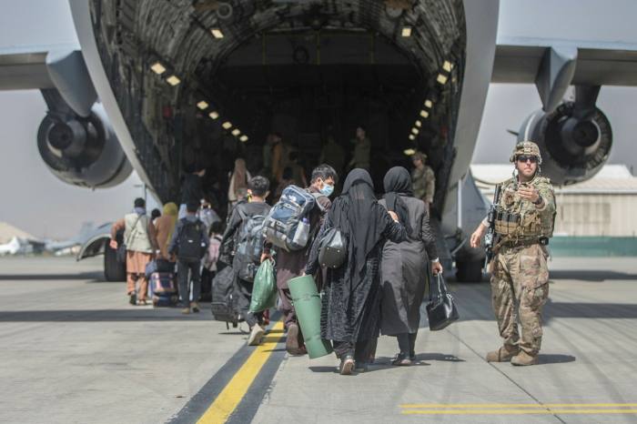 The family boarded a U.S. Air Force C-17 transport plane at Kabul Airport