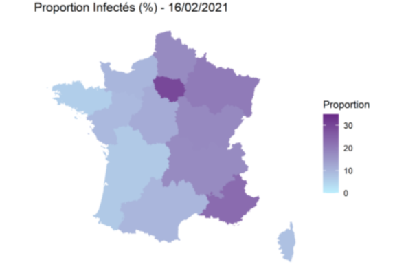 France’s rate of infection was lowest in Brittany in the north-west at about 5 per cent of adults over 20.