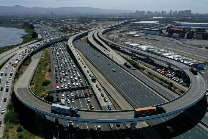 Traffic backs up at the San Francisco-Oakland Bay Bridge toll plaza along Interstate 80 in Oakland, California