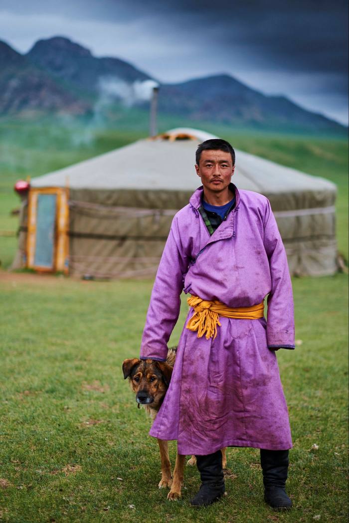 A nomad in front of his ger in Khentii province. Little has changed on the Mongolian steppe for centuries