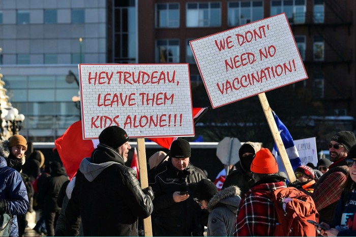 Protesters rally against mandatory vaccines in Ottawa. The Freedom Convoy demonstrations have now morphed into a broader anti-government movement