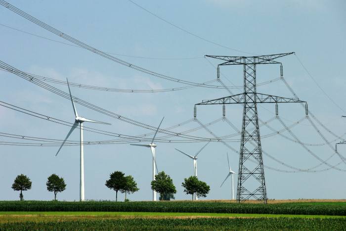 Wind turbines and power lines made by German company Enercon