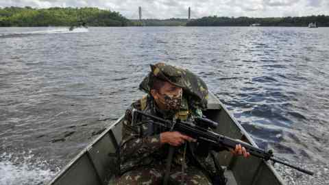 A Brazilian soldier on patrol in Amapá state