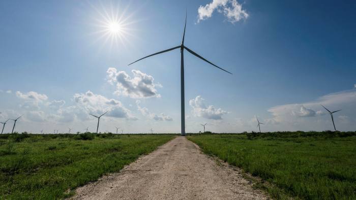 Wind turbines are shown on June 15, 2021 in Papalote, Texas