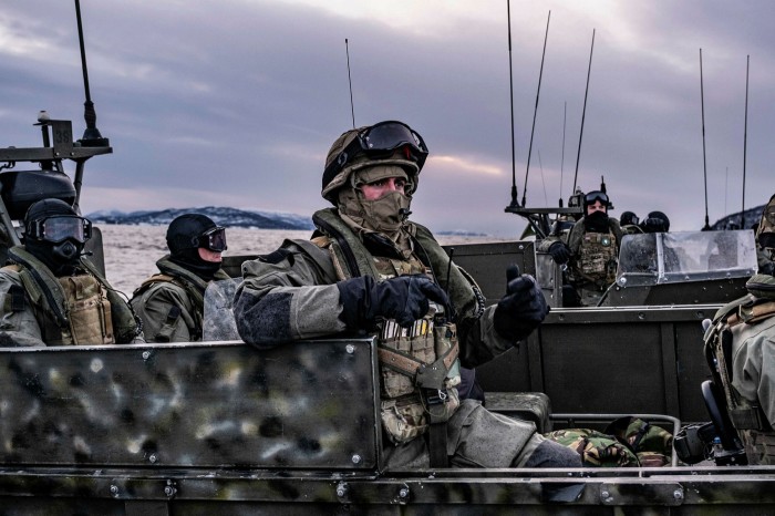 Royal Marines attend winter warfare training, ahead of the Cold Response 2022, near Bardufoss, Norway, in March