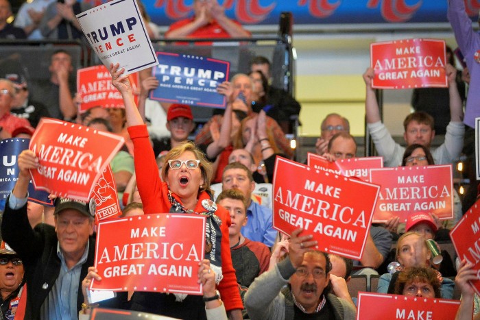 Supporters at a campaign rally for Donald Trump in Cincinnati in October 2016