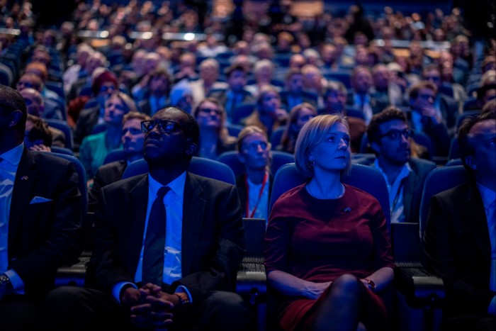 Liz Truss and Kwasi Kwartengm, then prime minister and chancellor, at Conservative party conference  in October