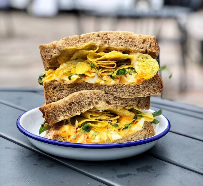An egg sandwich with miso mayonnaise from Sons + Daughters