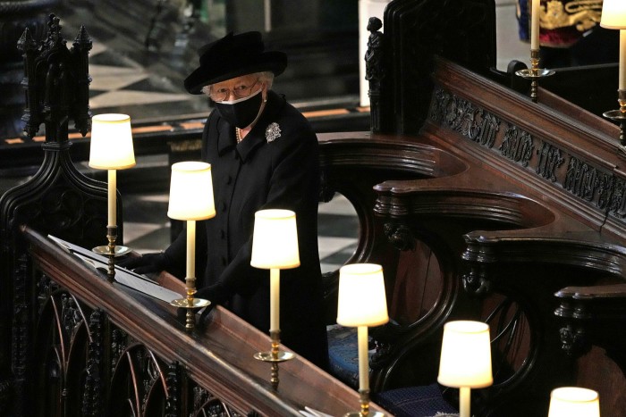 April 2021: The Queen attends the funeral of the Duke of Edinburgh in St George’s Chapel, Windsor