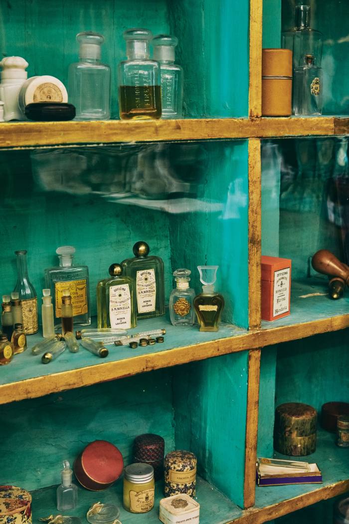 Antique bottles and packaging in the shop