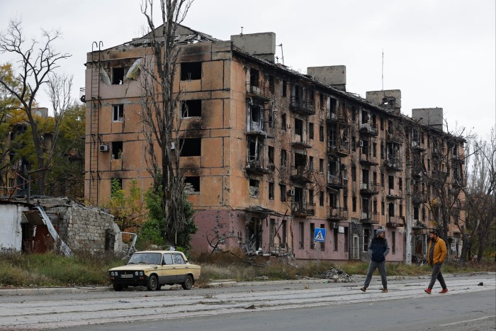 A building damaged in fierce fighting in Mariupol