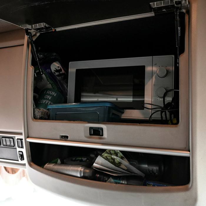 A microwave in Ian’s cab 
