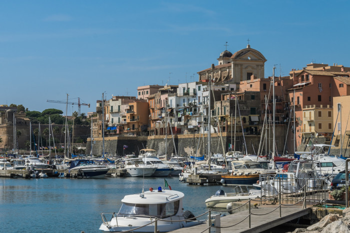 Yachts in the marina in the medieval port of Nettuno