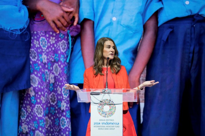 Melinda Gates speaks at the IMF and World Bank meetings in Indonesia in 2018. The Gates Foundation made $5.1bn in grants in 2019 — nearly 10 times the amount of the next largest US foundation