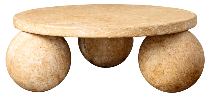 Bespoke three-sphere honed travertine coffee table, POA