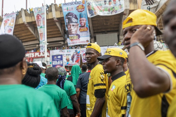 Supporters of Bola Tinubu at the Teslim Balogun Stadium in Lagos On Tuesday