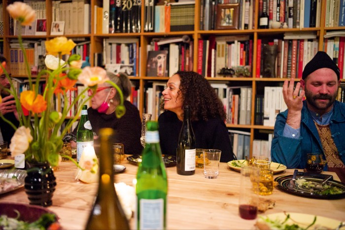 From left: Paper magazine founder Kim Hastreiter, Harper’s Bazaar editor-in-chief Samira Nasr and curator Alex Tieghi-Walker at the dinner party