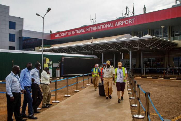 A general view of the main entrance of Entebbe International Airport in Entebbe, Uganda