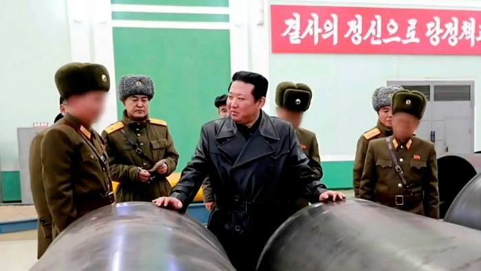 A slimmed-down Kim Jong Un inspects a missile munitions factory in North Korea last week